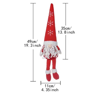Nordic Christmas gnome plush with snowflake hat and dimensions shown on white background