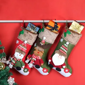 Grote Kerstkous Decoratie 3D Kerstman Sneeuwpop Rendier Applicatie Faux Bont Trim Kerst Cadeauzak Voor Feest Decoratie Thuis