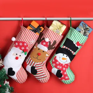 Christmas Stocking Large Striped 3D Character Plush Polyester Hanging Ornament For Home Christmas Tree Festive Decoration