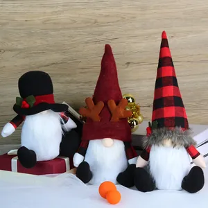 Muñeca Gnomo sin Rostro de Navidad Cuadros Estilo Nórdico Cuernos de Reno Sombrero de Copa Peluche Decoración del Hogar