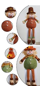 Detailed close-up of Thanksgiving gnomes with autumn leaves and sunflower hat textures