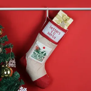 Retro Christmas stocking with Letters To Santa embroidery and festive elk stamp pattern