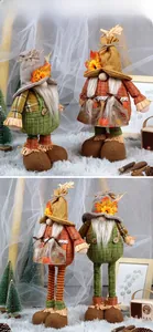 Detailed plush fall gnomes set featuring sunflower hats and plaid harvest decor