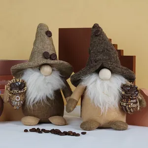 Kaffee Zwerg Plüsch Dekoration Mit Sackleinen Hut Kunstpelz Bart Holz Nase Polyester Stoff Zwergenpuppe Für Heim Café Büro Ornament