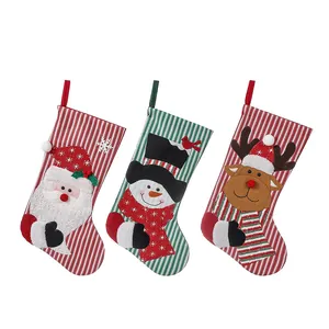 Set of 3 decorative Christmas stockings featuring Santa, Snowman and Reindeer characters