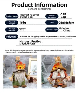 Specifiche del gnomo del raccolto con set di gnomi di peluche girasole e foglia acero
