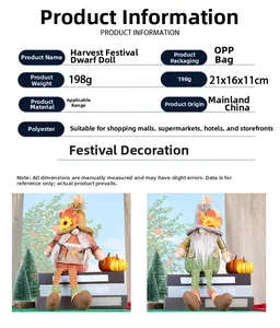 Detail view of Thanksgiving gnome with sunflower accents and hanging legs on wooden surface