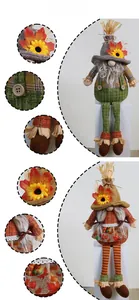 Detailed close-up of fall gnomes with sunflower accents and burlap textures