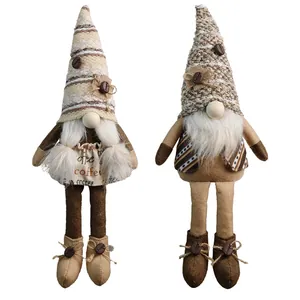 Coppia di gnomi da caffè decorativi con gambe lunghe e bottoni a chicco di caffè