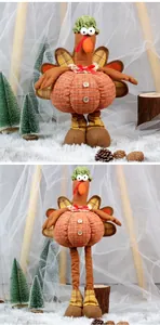 Detail of telescopic turkey plush with pumpkin body showing adjustable long and short legs