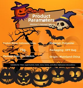 Gedetailleerde technische specificatiekaart voor Halloween heksensokken met afmetingen