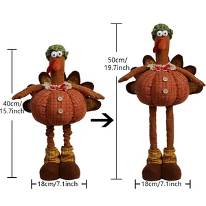 Detail showing height adjustable telescopic legs on the festive plush turkey decoration