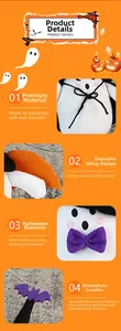 Detailed view of Halloween ghost plush featuring polyester fabric and embroidery wings