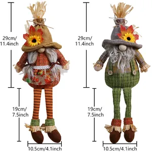 Detailed size chart for autumn gnome plushies with sunflowers and dangling legs