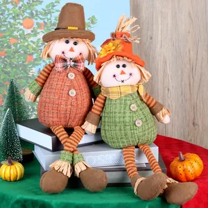Decorazione per Bambola di Peluche Spaventapasseri Autunnale del Ringraziamento Gamba Lunga Girasole Plaid Gnomo Statuetta Arredamento Casa