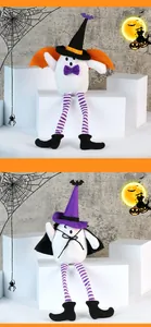 Detail of Halloween long-legged gnomes with wizard hats, demon wings and capes