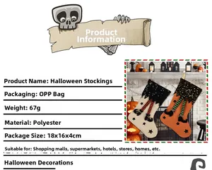 Λεπτομέρεια από κάλτσες Halloween με πούλιες, προδιαγραφές και διακόσμηση για το τζάκι