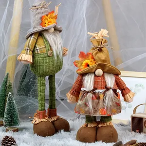 Fall gnome plush decor with sunflowers and maple leaves for Thanksgiving atmosphere