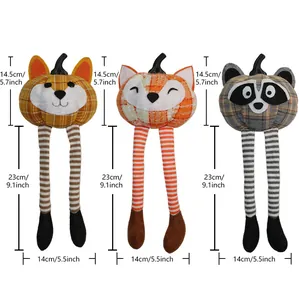 Detailed size specifications for pumpkin-headed fox and raccoon plush autumn home decor