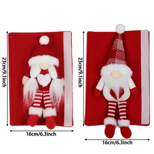 Detailed size view of Christmas gnome handle covers for fridge and microwave appliances