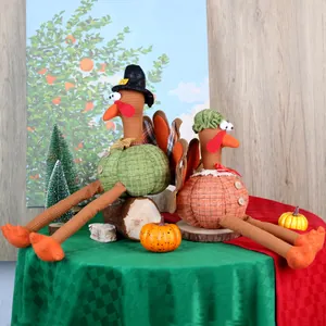 Lot de deux dindes de Thanksgiving en peluche avec longues jambes et décoration automnale