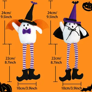 Detailed dimensions of long-legged Halloween ghost plush dolls with size measurements