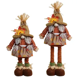 Autumn sunflower gnomes with maple leaf patterns and telescopic striped legs for Thanksgiving