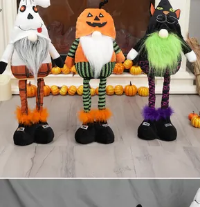 Σετ τριών ξωτικών Halloween με φάντασμα, κολοκύθα και μαύρη γάτα με λούτρινα μακριά πόδια