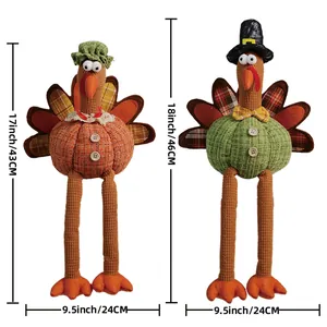 Lot de deux poupées dindes de Thanksgiving à longues jambes et chapeaux citrouille décor