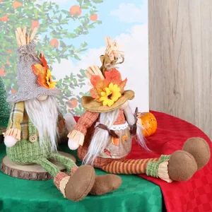 Fall Harvest Gnome Plush Set with Sunflower and Maple Leaf decorations for home decor