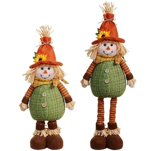 Standing sunflower scarecrow dolls with retractable legs for fall autumn home decor