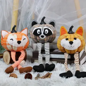 Thanksgiving Halloween Long Legged Pumpkin Plush Doll Animal Fox Raccoon Figurine Autumn Home Tabletop Decoration Gift