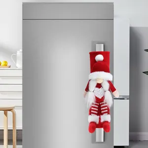 Christmas gnome refrigerator door handle covers with red hats and striped legs