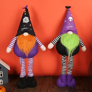 Halloween Telescopic Faceless Gnome Doll Polyester Fabric Long Legged Dwarf Figurine Home Desktop Decoration Holiday Gift