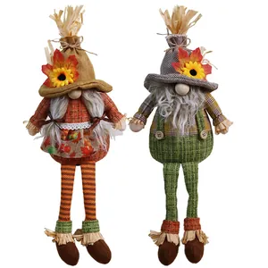 Harvest gnome plush set with sunflowers and maple leaves for Thanksgiving home decor