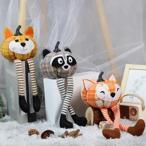 Autumn plush pumpkin dolls with long legs featuring fox and raccoon designs for home decor