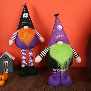 Halloween faceless gnomes set with spider web and skull hats for home holiday decoration