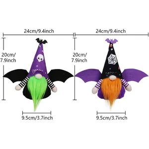Halloween gnomes with bat wings and Booo text party decoration set with size details