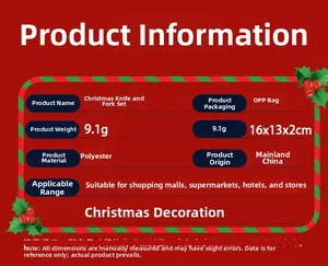 Detailed spec sheet for polyester Christmas cutlery holders with weight and size info