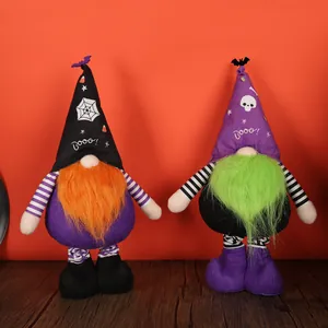 Halloween faceless gnome dolls with spider web hats and long colorful beards home decor