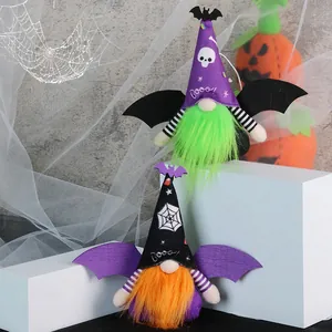 Halloween gnome plush ornaments with bat wings and skull patterns for party decor