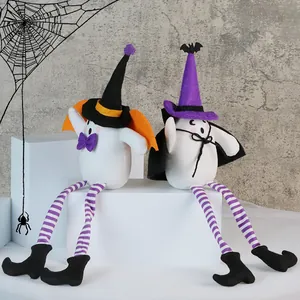 Halloween ghost plush dolls with long striped legs, wizard hats and festive bat wings