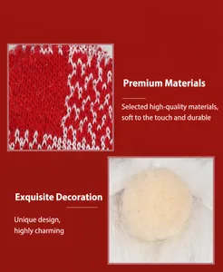 Detail of red and white knit texture and plush faux fur on Christmas cutlery holder