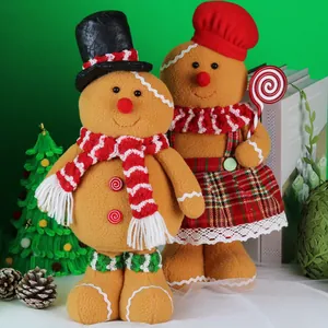 Festive gingerbread man plush doll set with Christmas tree and pine cones decoration
