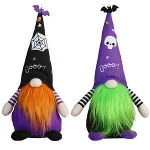 Halloween faceless gnome dolls with spider webs and bats decoration for spooky festive mood