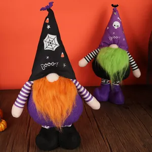 Set of two Halloween faceless gnomes with 'Booo!' text on tall hats and striped arms