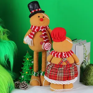 Christmas gingerbread plush dolls with chef hats and scarves for holiday home decor