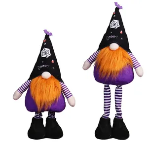 Halloween faceless gnome dolls set with tall spider web hats and purple velvet coats
