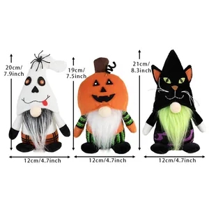 Halloween gnomes set with ghost pumpkin and black cat designs and size measurements