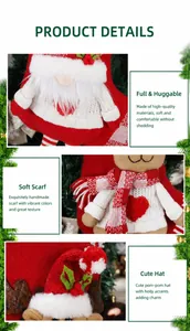 Detail view of plush Christmas stockings with 3D gnome and reindeer knitting textures